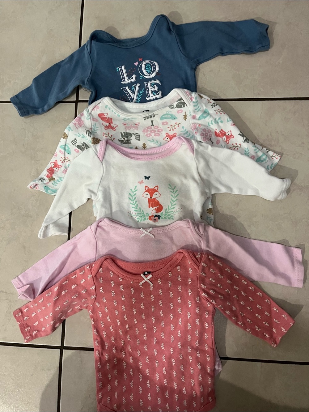 Assorted Long-Sleeve Baby Tops - Pink, White, Blue, Patterned